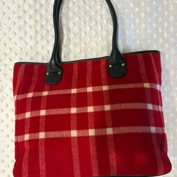 Talbots  Red Plaid Tote with Black Accents - Picture 1 of 8